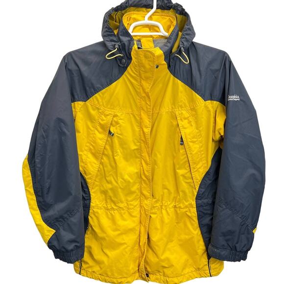 Columbia Womens Interchange Jacket Yellow Black Hooded Waterproof Rain Jacket L - Picture 1 of 12